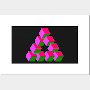 Cubes Optical Illusion in Purple, Pink and Green Posters and Art